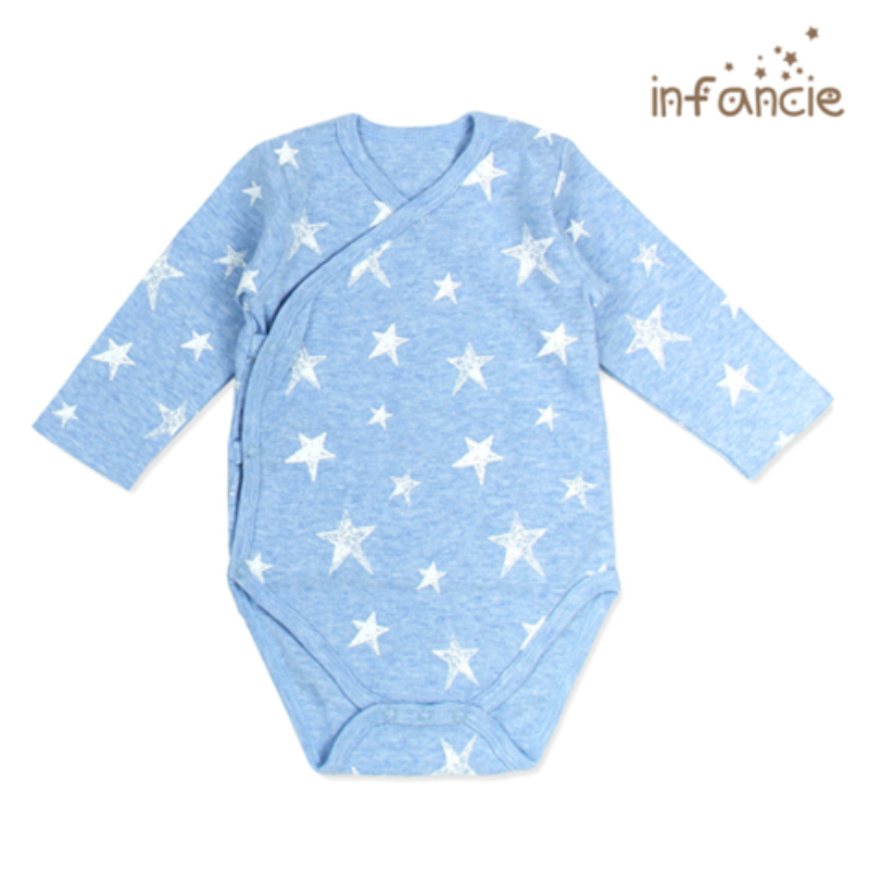 Infancie Newborn Baby Kimino Long Sleeves Bodysuit Set of 2 Pcs (100% Cotton) Grey / Blue